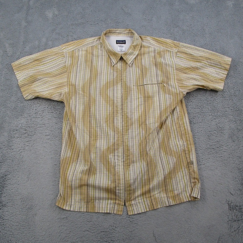 Patagonia Mens XL Full Zip Sideburn Plaid Short Sleeve Shirt Organic 20772S6 Tan